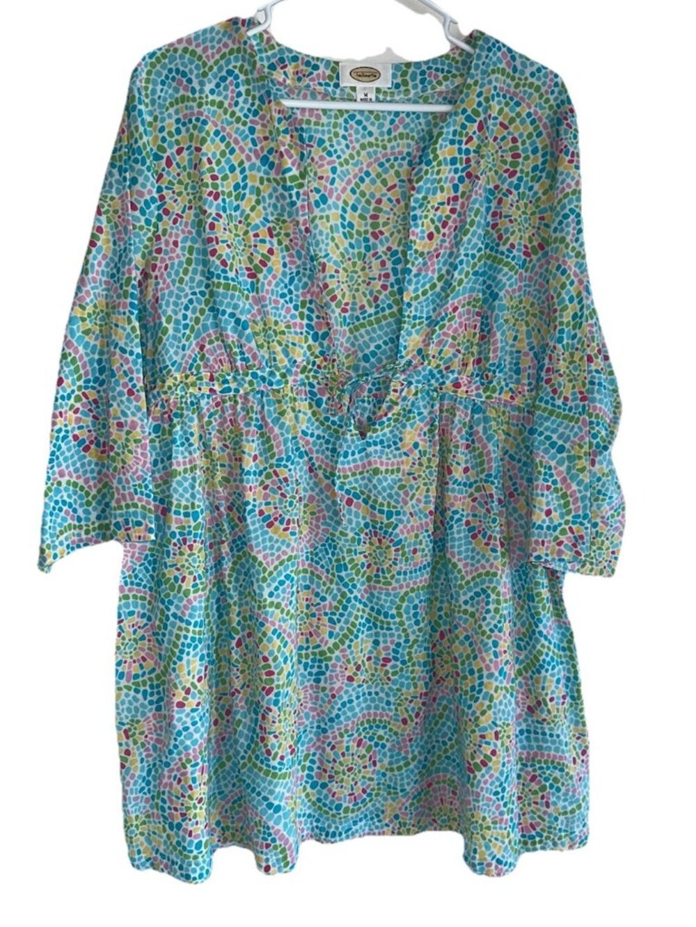 VTG Talbots Multicolor Mosiac Cotton Coverup Tunic Size M Resort Cruise Beach - Picture 1 of 7